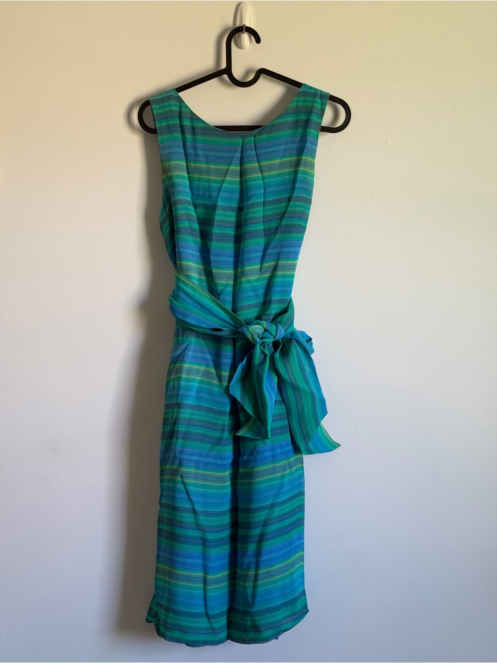 Talbots Striped Sleeveless Teal and Green Tie-Waist Jumpsuit